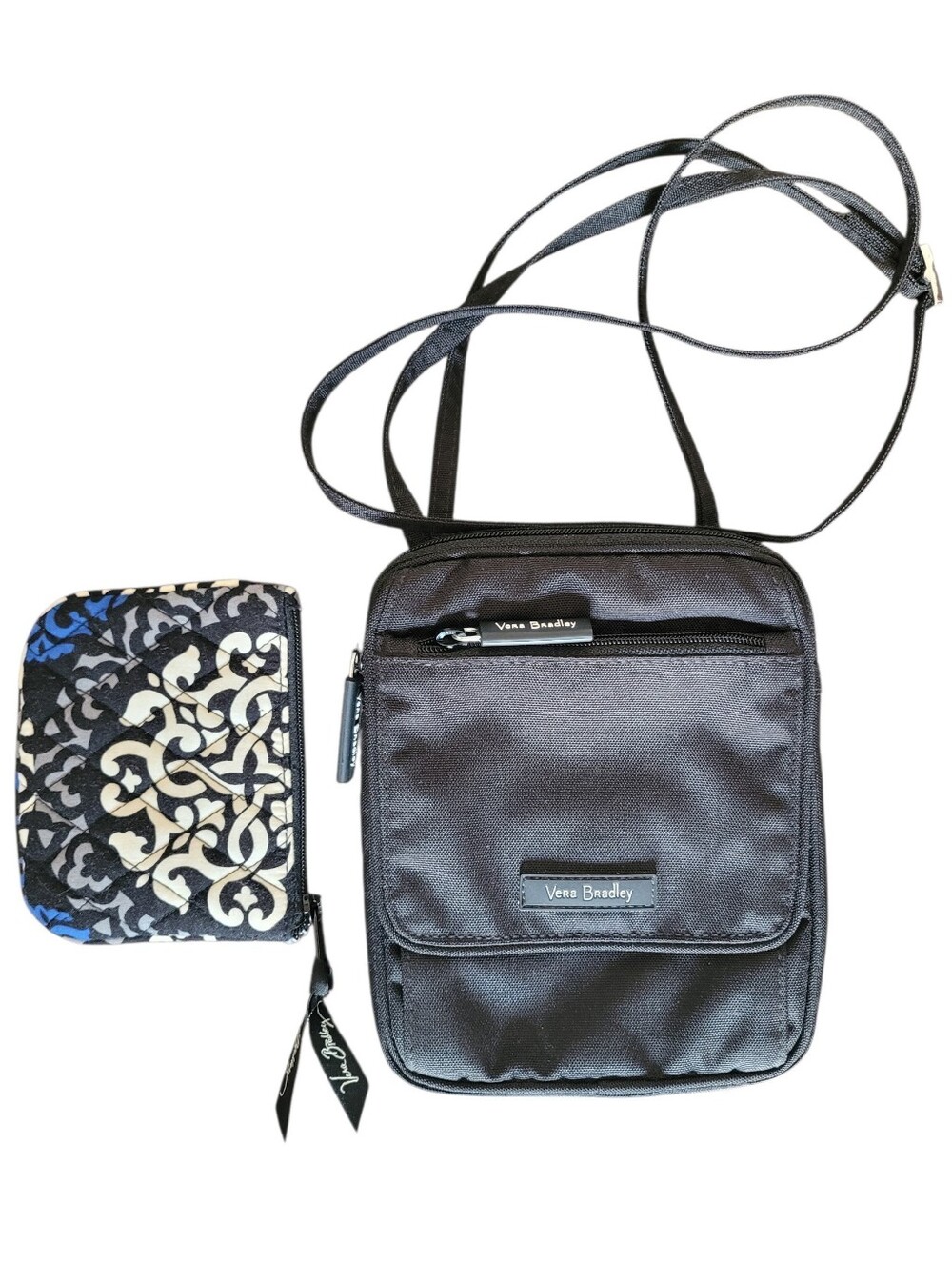 Vera Bradley Black Canvas Mini Hipster Crossbody Bag Small Quilted Wallet Set